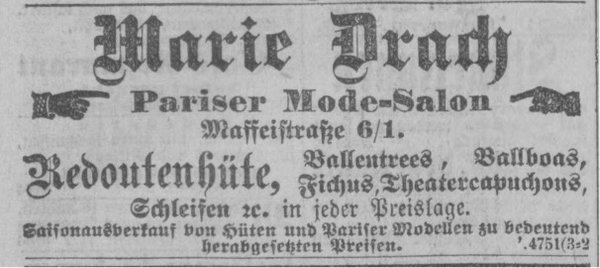 Anzeige aus den Münchner Neuesten Nachrichten 53. Jg. Nr. 19 Generalanzeiger v. 12.01.1900, S. 2, online: https://www.digitale-sammlungen.de/view/bsb00134120_00217_u001?page=2%2C3